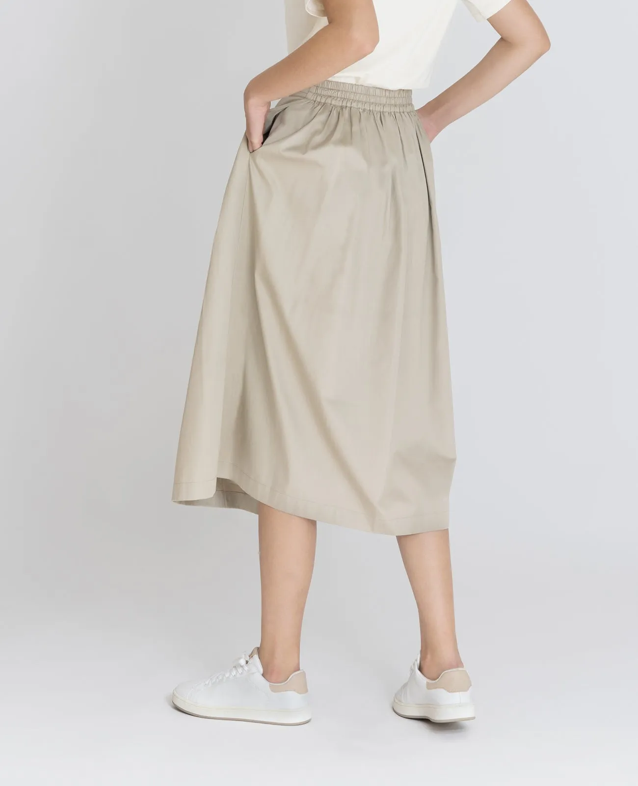 Supima Poplin Pleated Midi Skirt