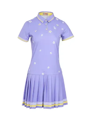 SVG Golf Light Purple Flower Print Pleated Dress