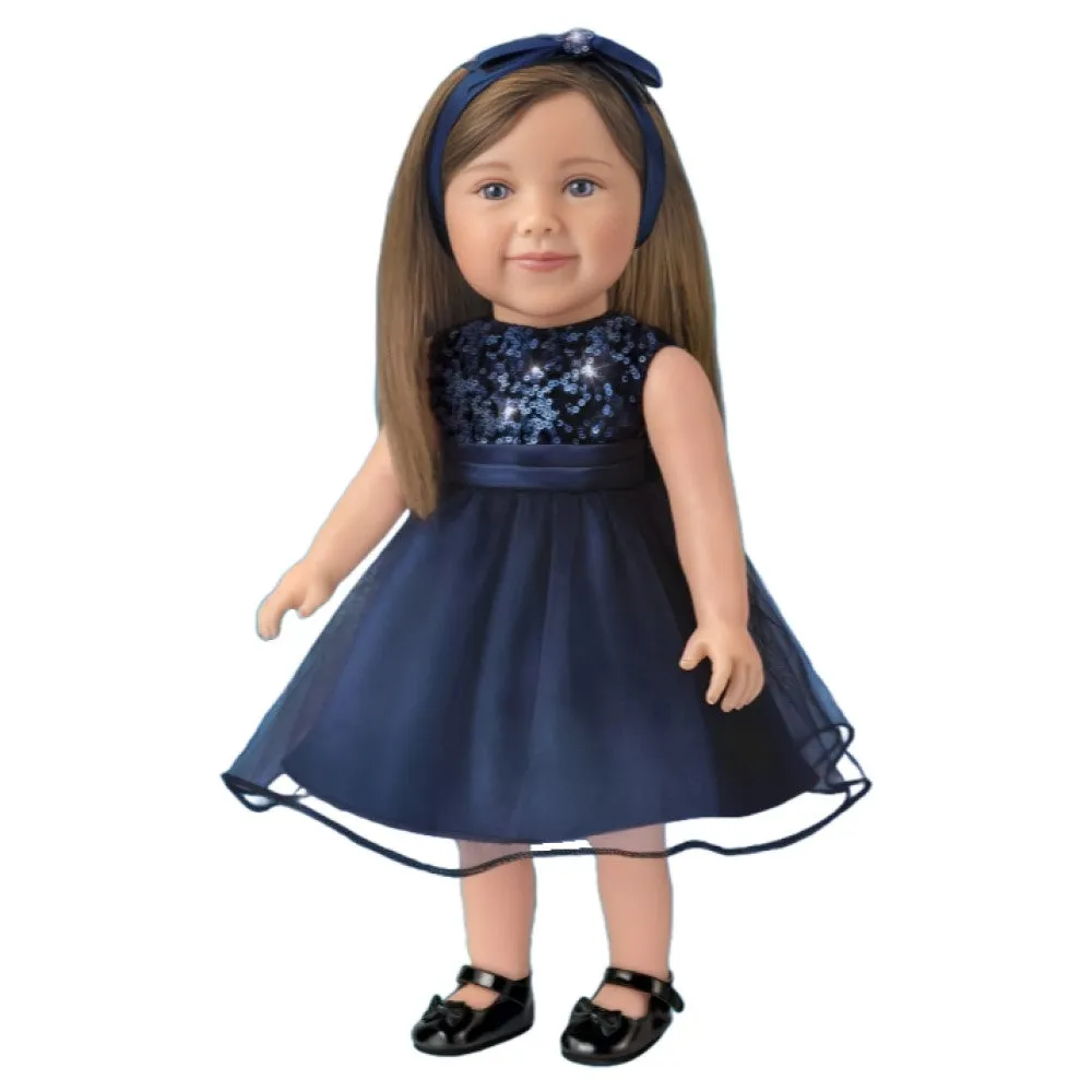 The Ashton-Drake Galleries Lucy Lifelike Child Doll with Realistic 5 Piece Custom Clothing Ensemble Outfit Sequin Dress Overcoat Shoes and Soft RealTouch® Vinyl Skin 18"-Inches