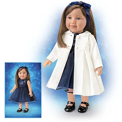 The Ashton-Drake Galleries Lucy Lifelike Child Doll with Realistic 5 Piece Custom Clothing Ensemble Outfit Sequin Dress Overcoat Shoes and Soft RealTouch® Vinyl Skin 18"-Inches