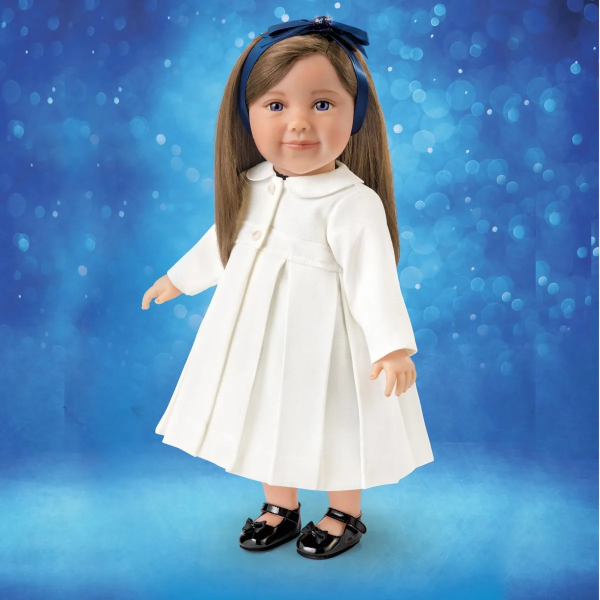 The Ashton-Drake Galleries Lucy Lifelike Child Doll with Realistic 5 Piece Custom Clothing Ensemble Outfit Sequin Dress Overcoat Shoes and Soft RealTouch® Vinyl Skin 18"-Inches