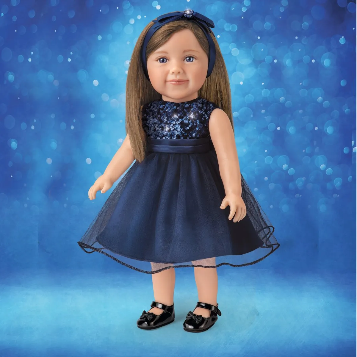 The Ashton-Drake Galleries Lucy Lifelike Child Doll with Realistic 5 Piece Custom Clothing Ensemble Outfit Sequin Dress Overcoat Shoes and Soft RealTouch® Vinyl Skin 18"-Inches