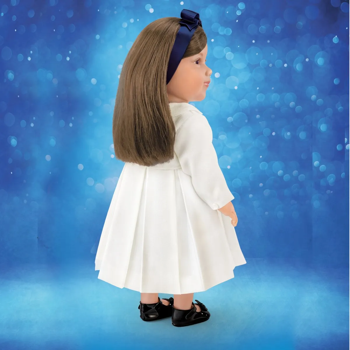 The Ashton-Drake Galleries Lucy Lifelike Child Doll with Realistic 5 Piece Custom Clothing Ensemble Outfit Sequin Dress Overcoat Shoes and Soft RealTouch® Vinyl Skin 18"-Inches