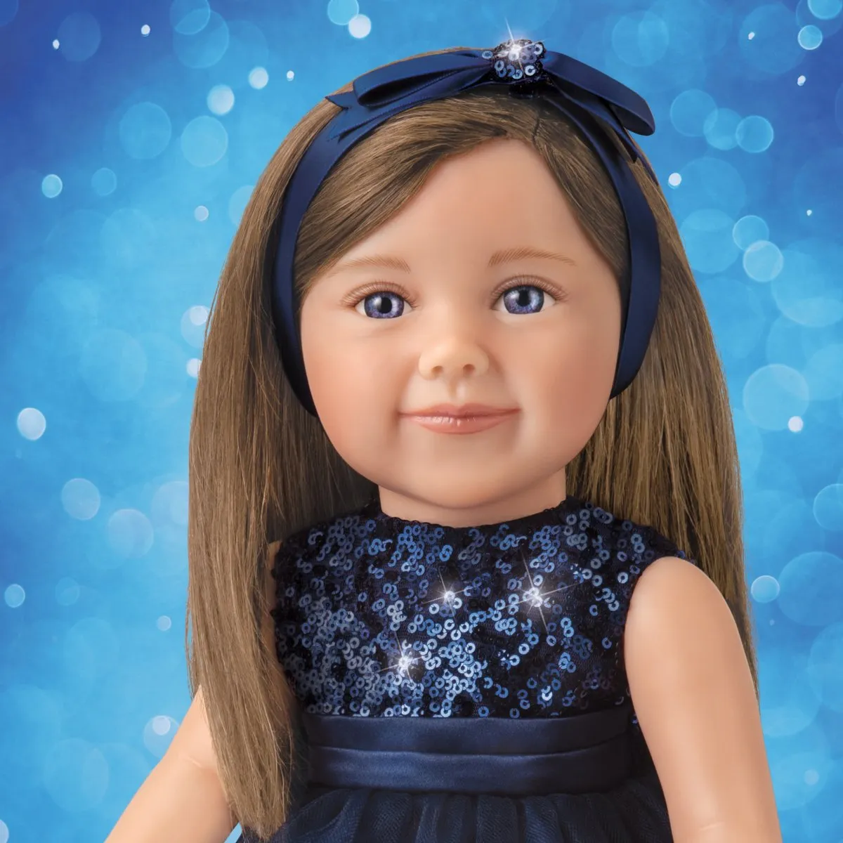 The Ashton-Drake Galleries Lucy Lifelike Child Doll with Realistic 5 Piece Custom Clothing Ensemble Outfit Sequin Dress Overcoat Shoes and Soft RealTouch® Vinyl Skin 18"-Inches