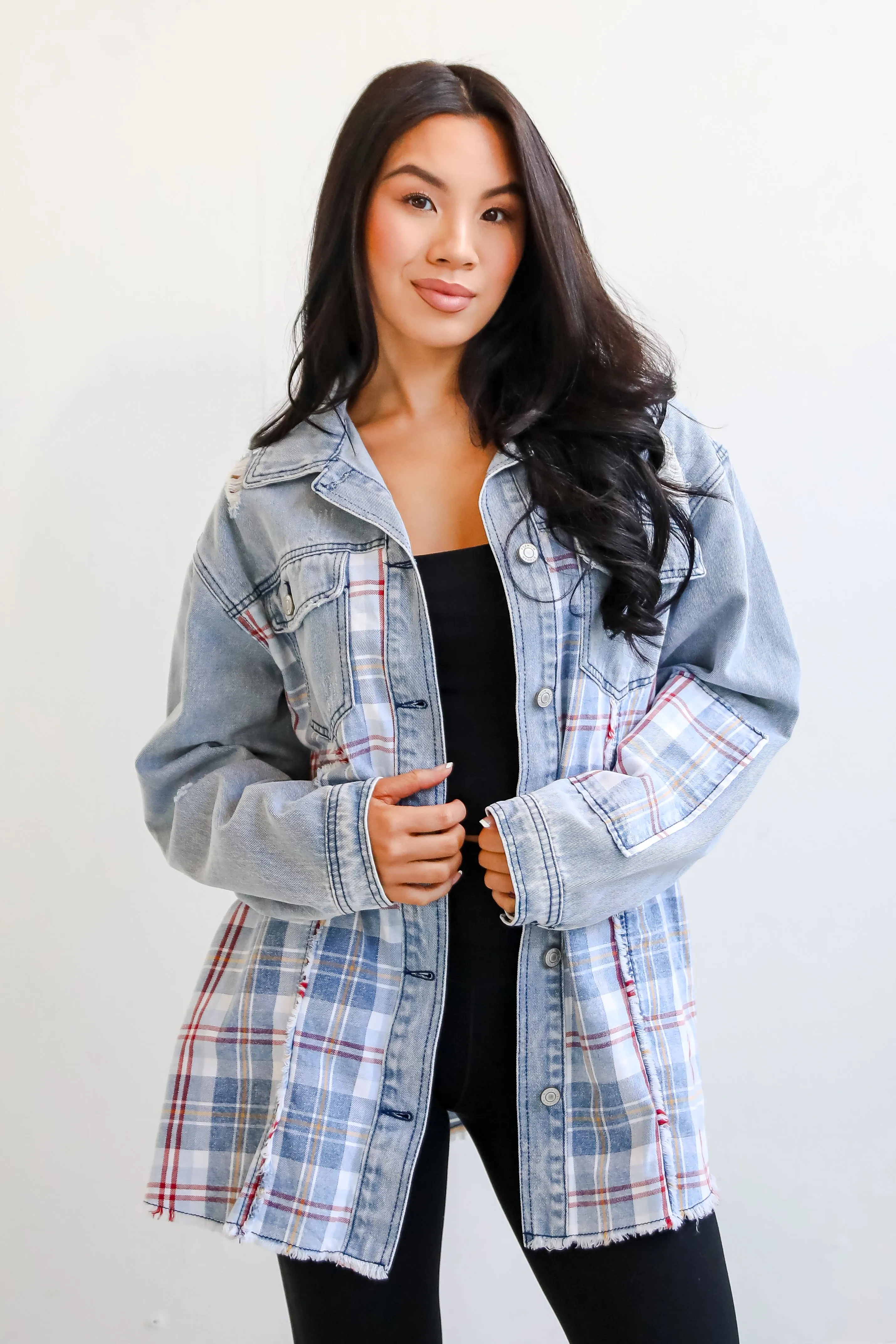 Trendy Personality Plaid Denim Shacket