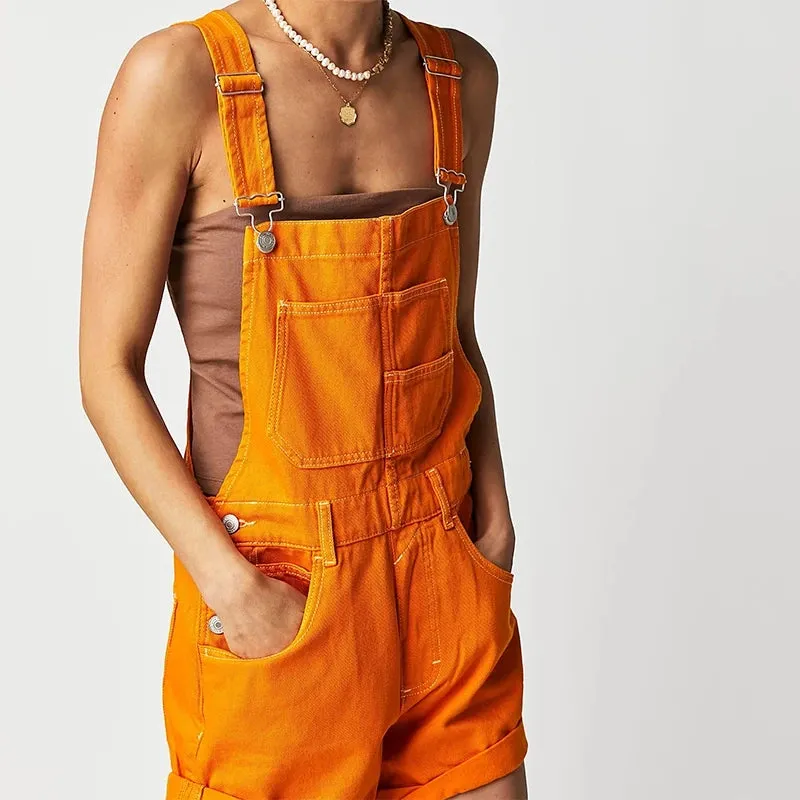 Trendy Sleeveless High Waist Overall Shorts