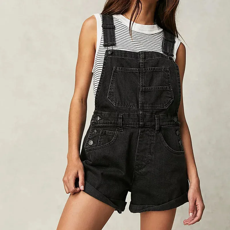 Trendy Sleeveless High Waist Overall Shorts