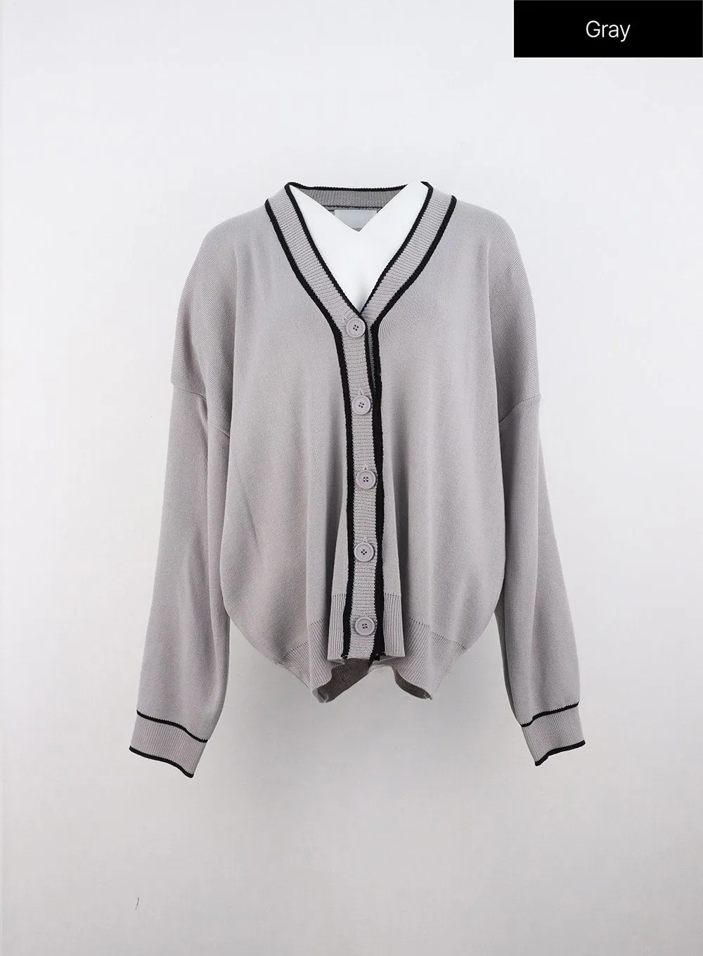 V-Neck Loose Fit Long Sleeve Cardigan OO323