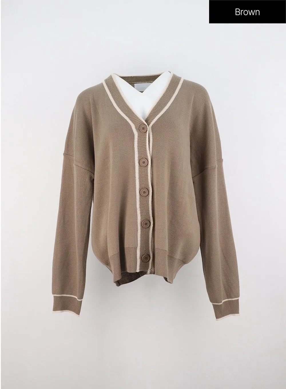 V-Neck Loose Fit Long Sleeve Cardigan OO323