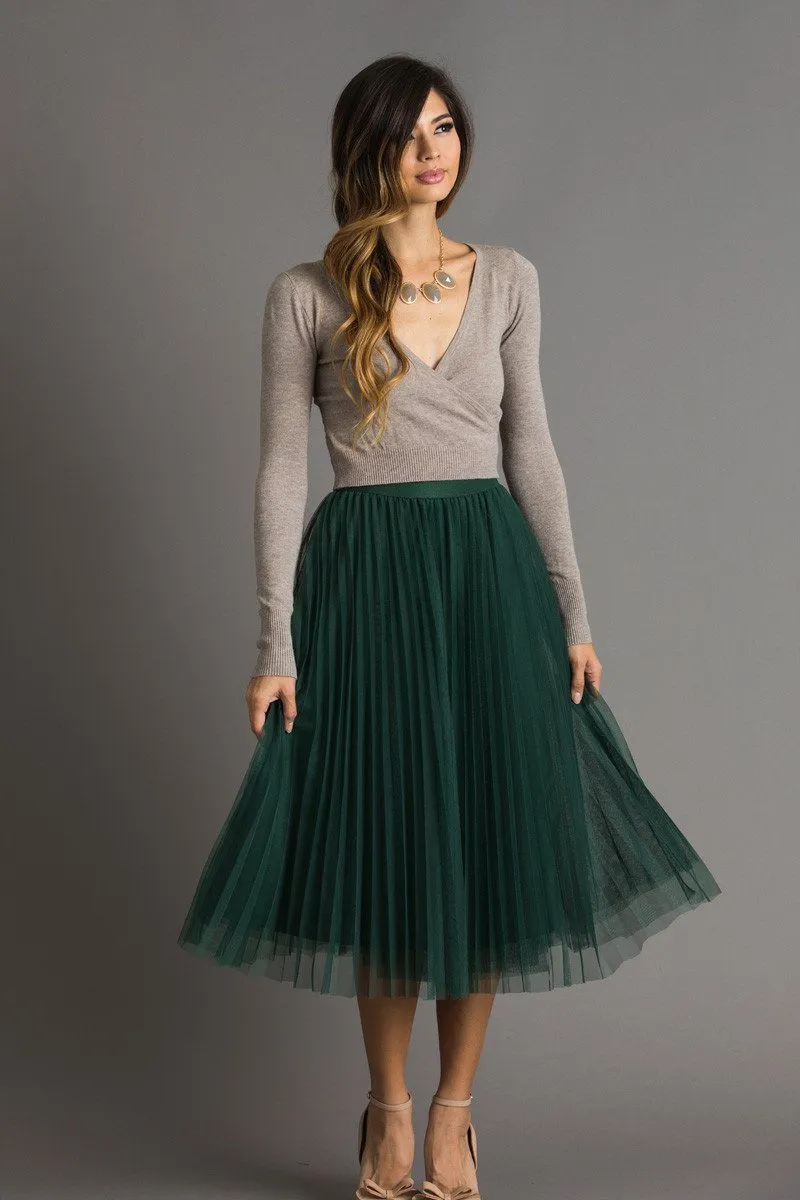 Vienna Pleated Tulle Midi Skirt