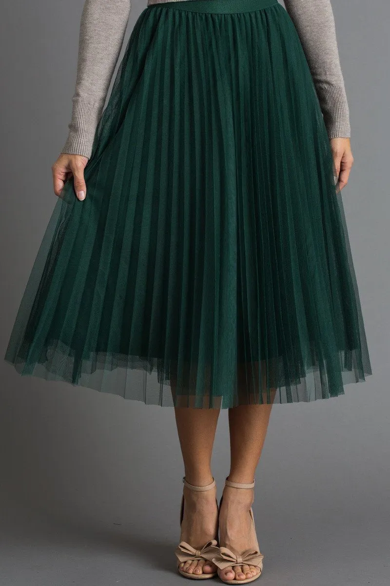 Vienna Pleated Tulle Midi Skirt