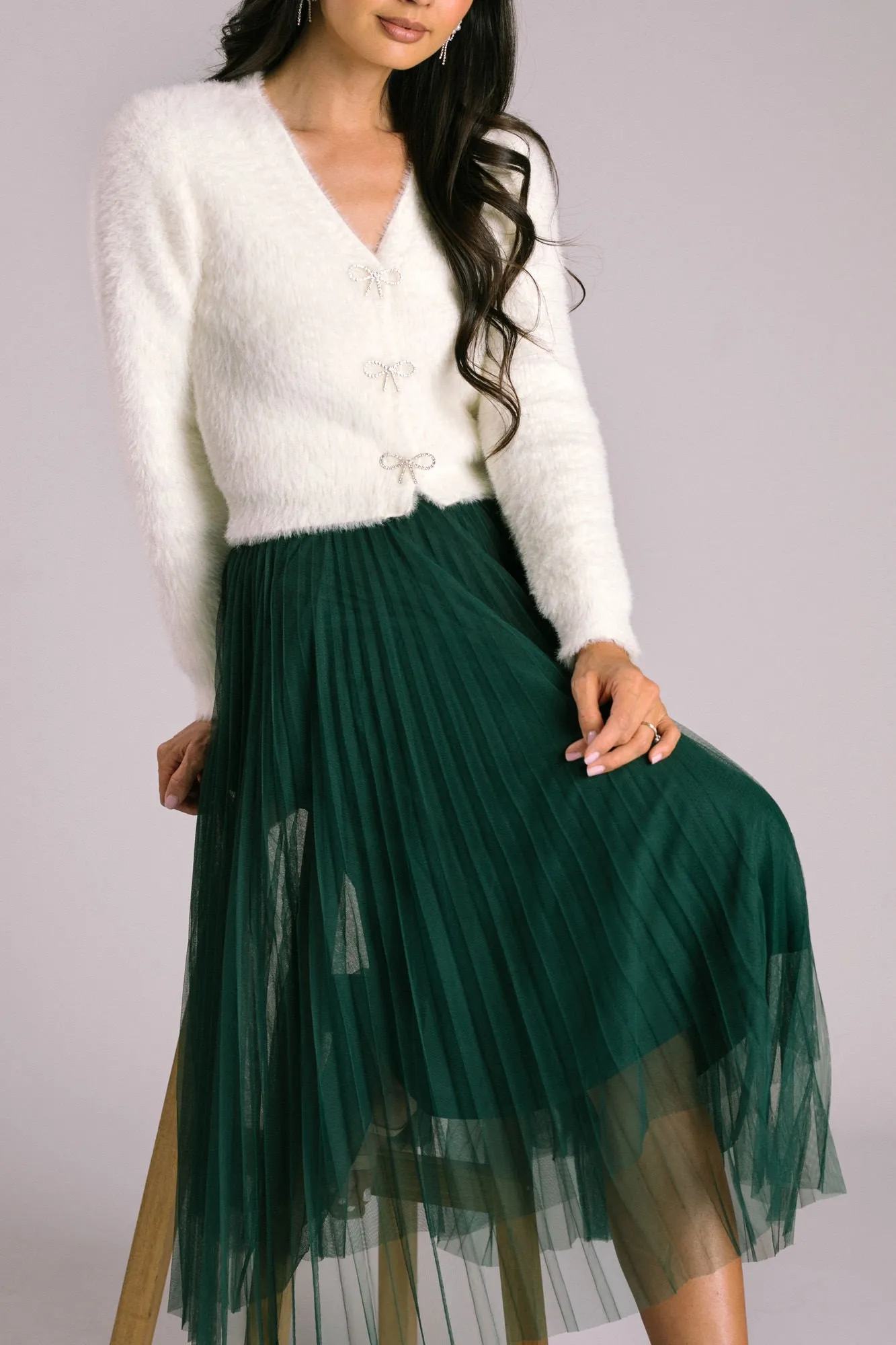 Vienna Pleated Tulle Midi Skirt