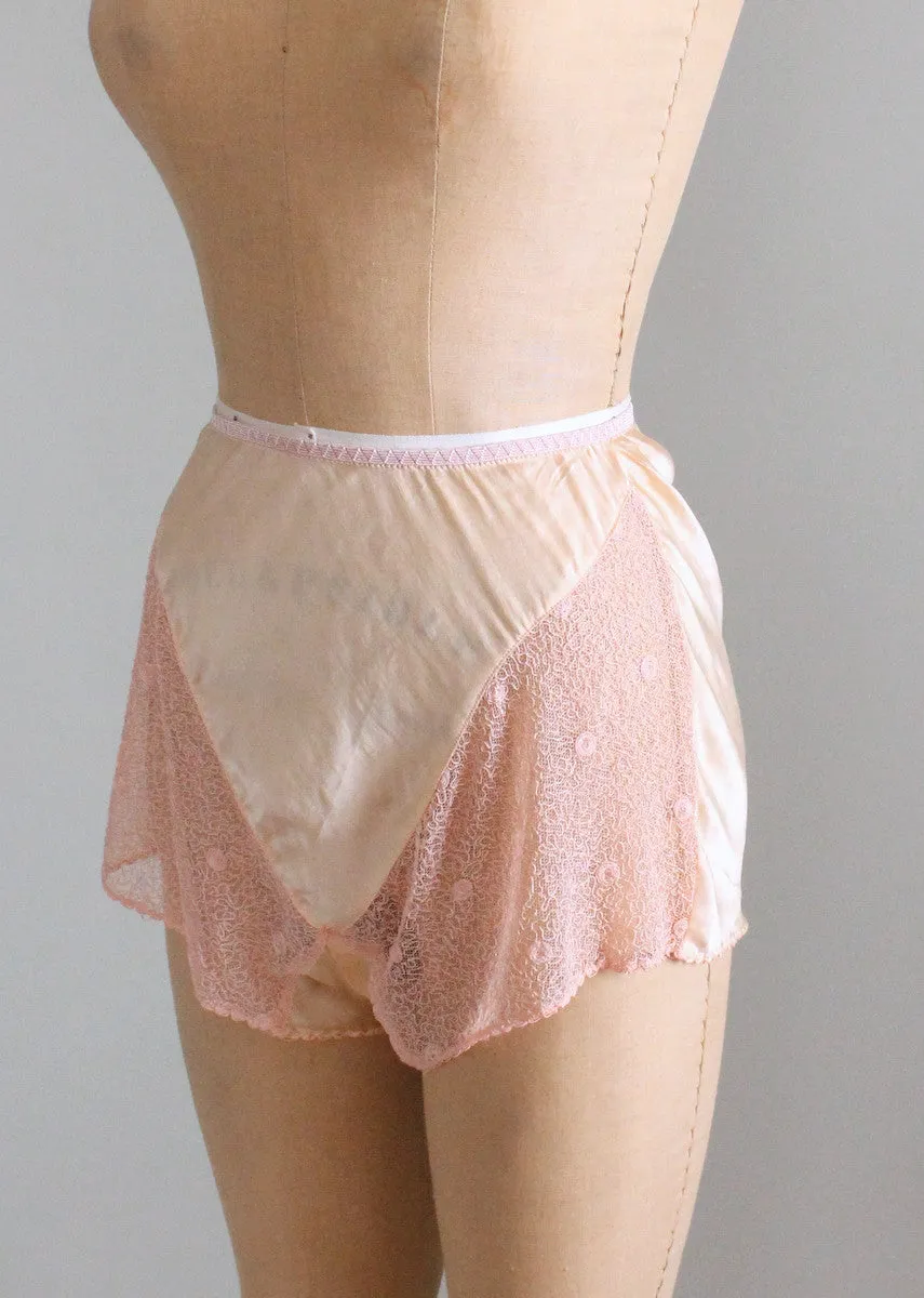 Vintage 1930s Peach Silk and Soutache Lace Panties