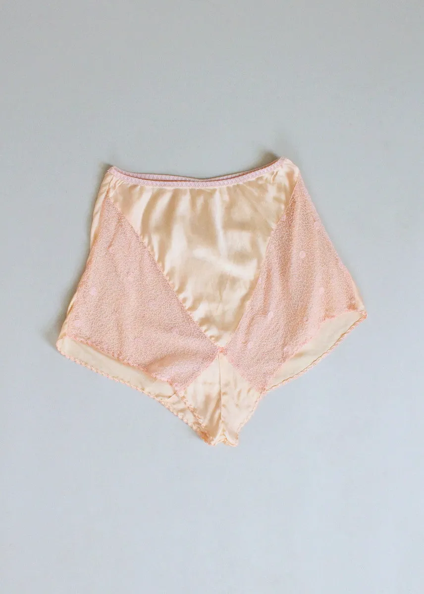 Vintage 1930s Peach Silk and Soutache Lace Panties