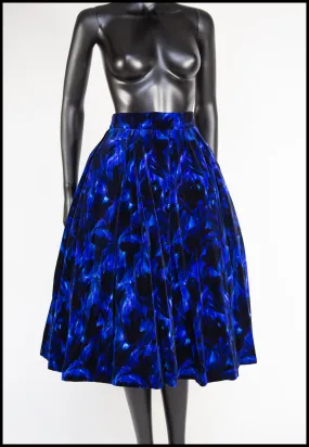 Vintage 1950s Blue Floral Velvet Skirt