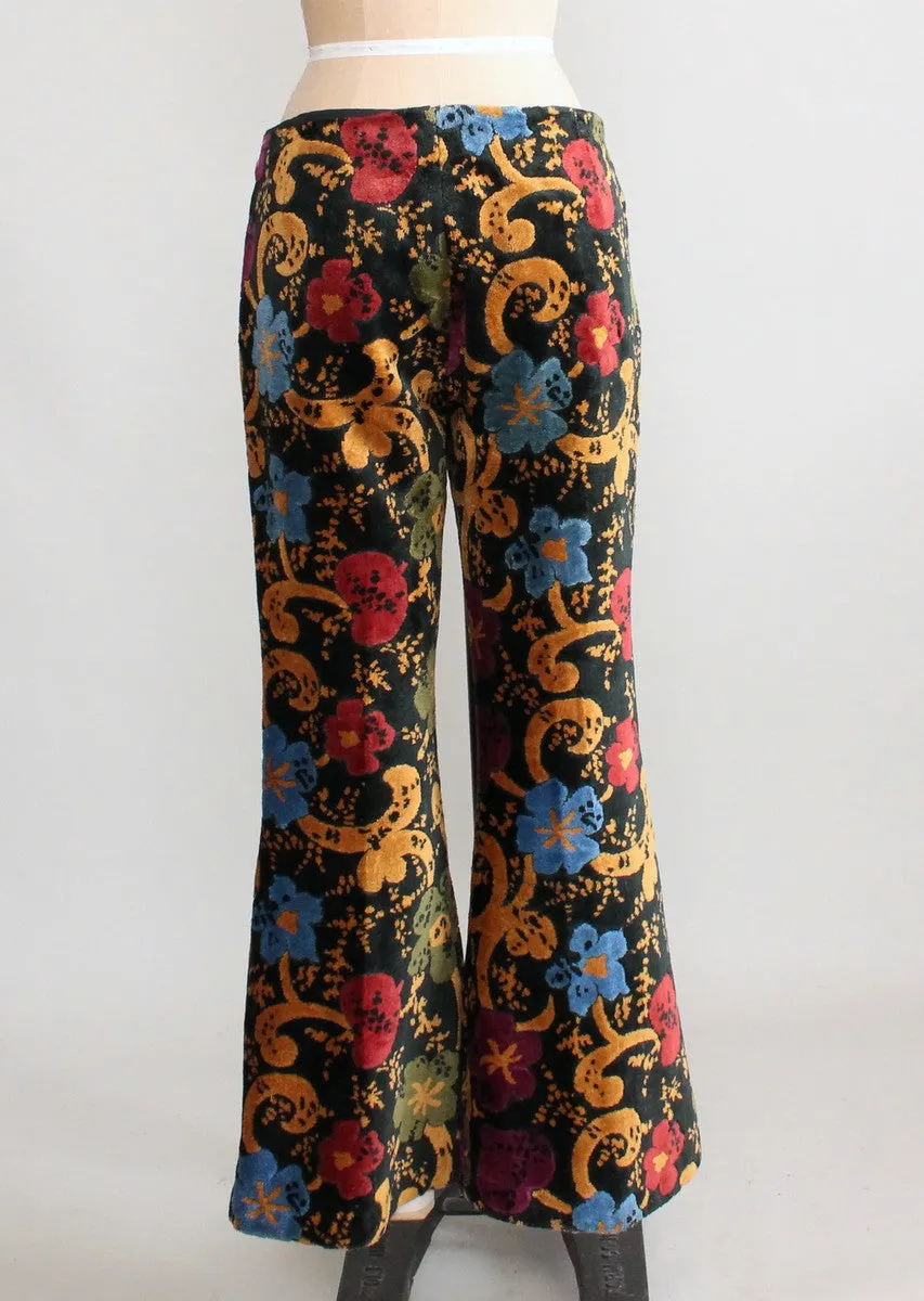 Vintage 1960s Floral Carpet Bell Bottom Pants