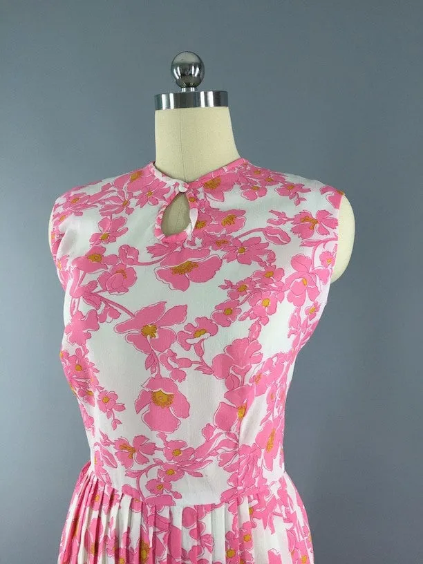 Vintage 1960s Pink Floral Print Sundress