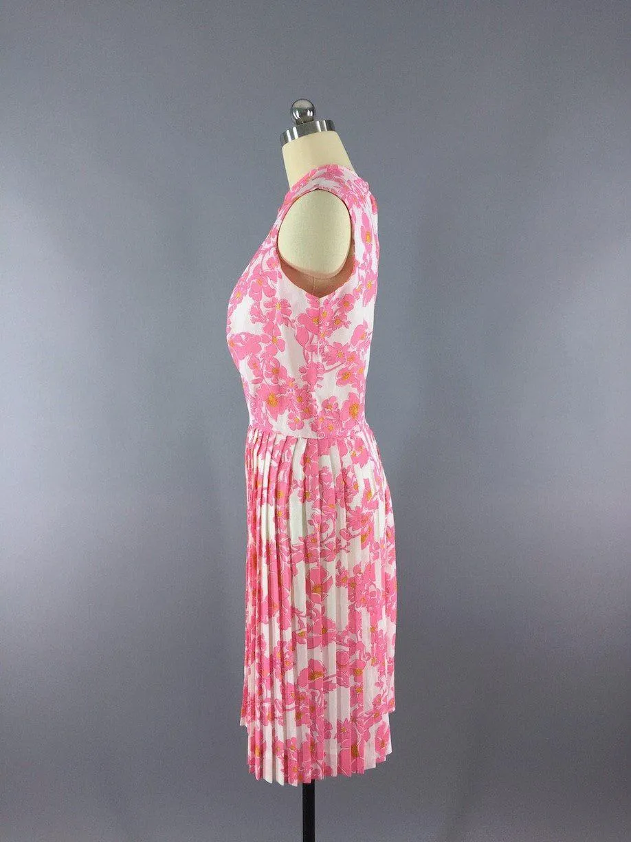 Vintage 1960s Pink Floral Print Sundress