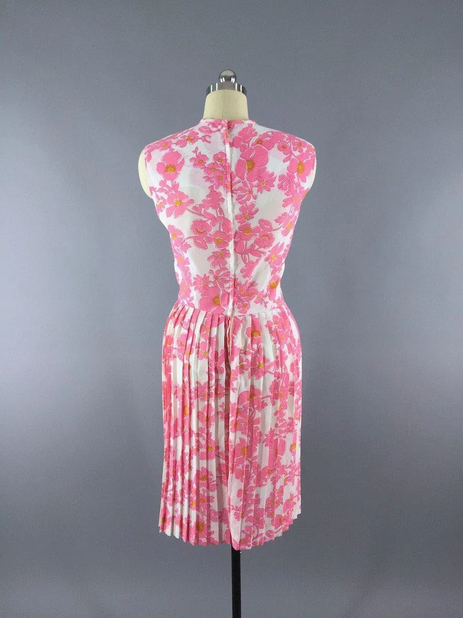 Vintage 1960s Pink Floral Print Sundress