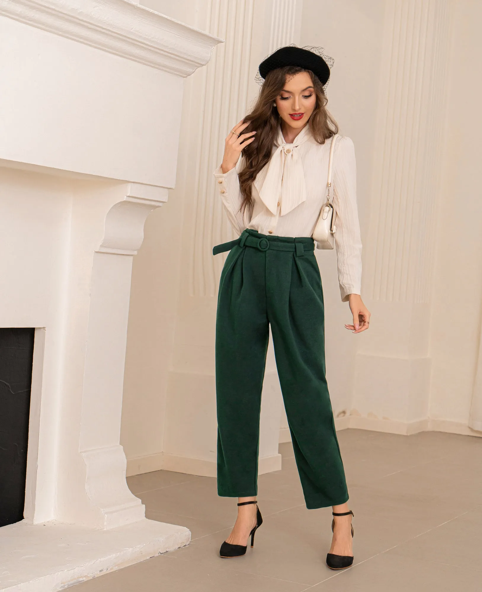 Vintage Cropped Pants Elastic Waist Slit Leg Openings Carpri Pants