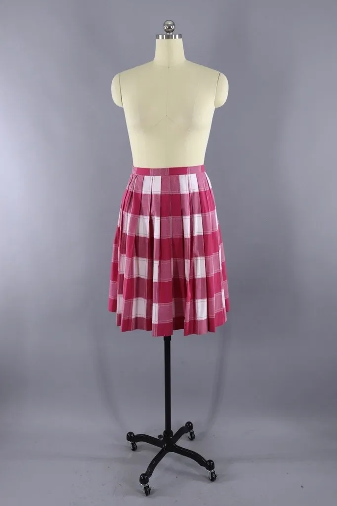 Vintage Pink Plaid Pleated Skirt