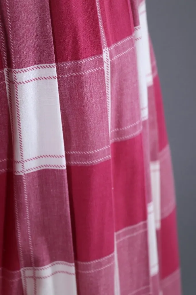 Vintage Pink Plaid Pleated Skirt