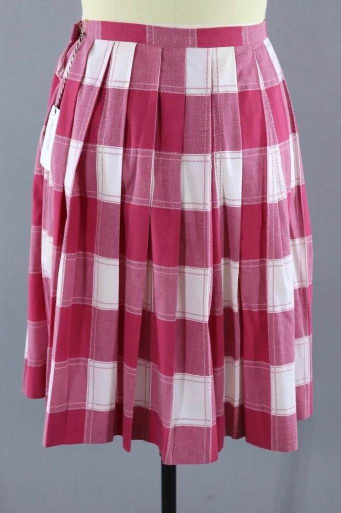 Vintage Pink Plaid Pleated Skirt