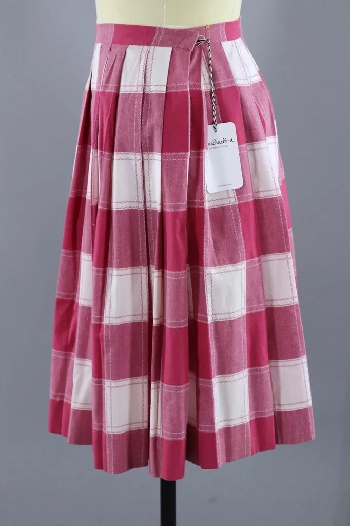 Vintage Pink Plaid Pleated Skirt