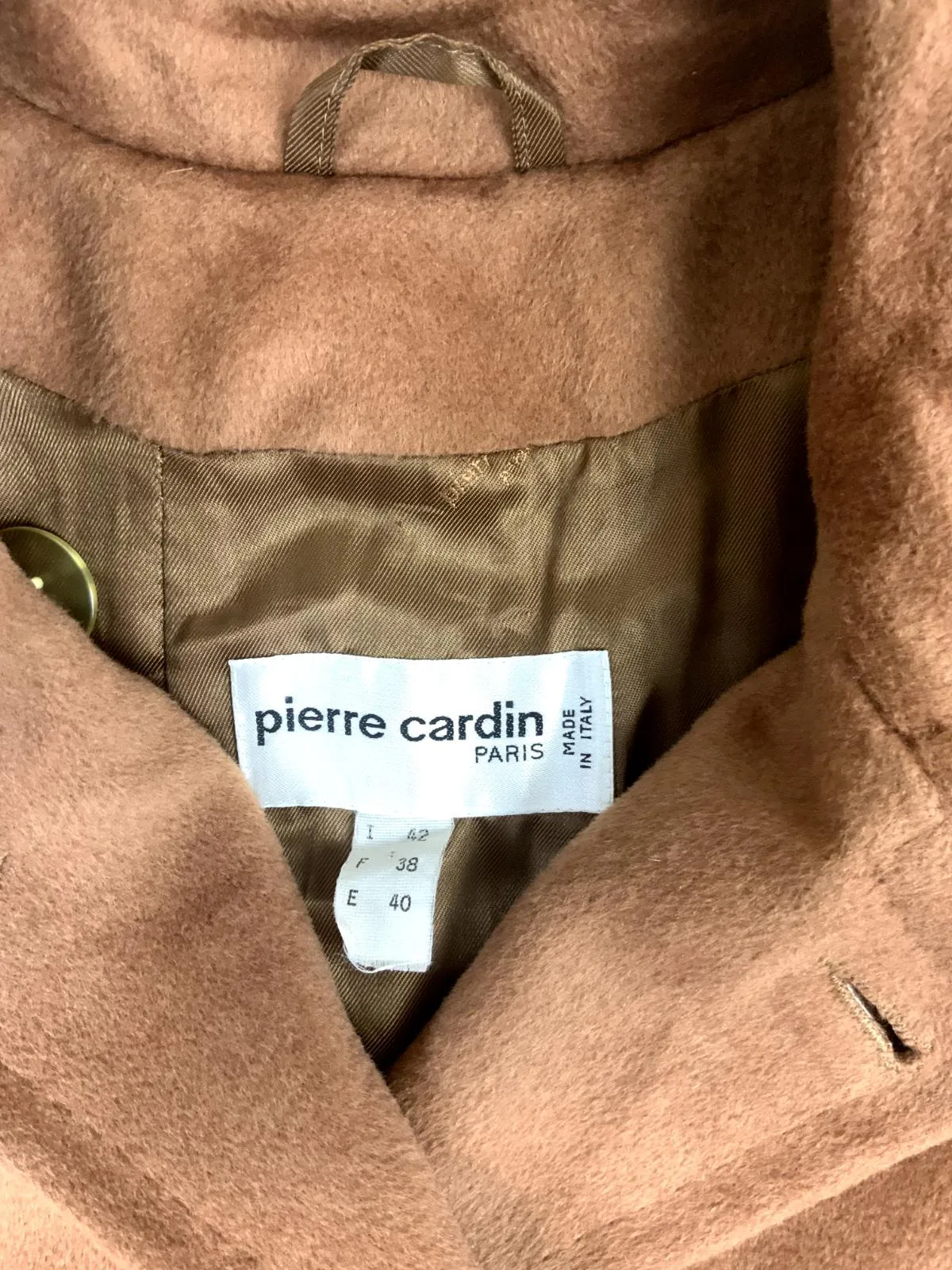 VTG 80s 90s PIERRE CARDIN OVERCOAT CAMEL BROWN TAN 10 12 14