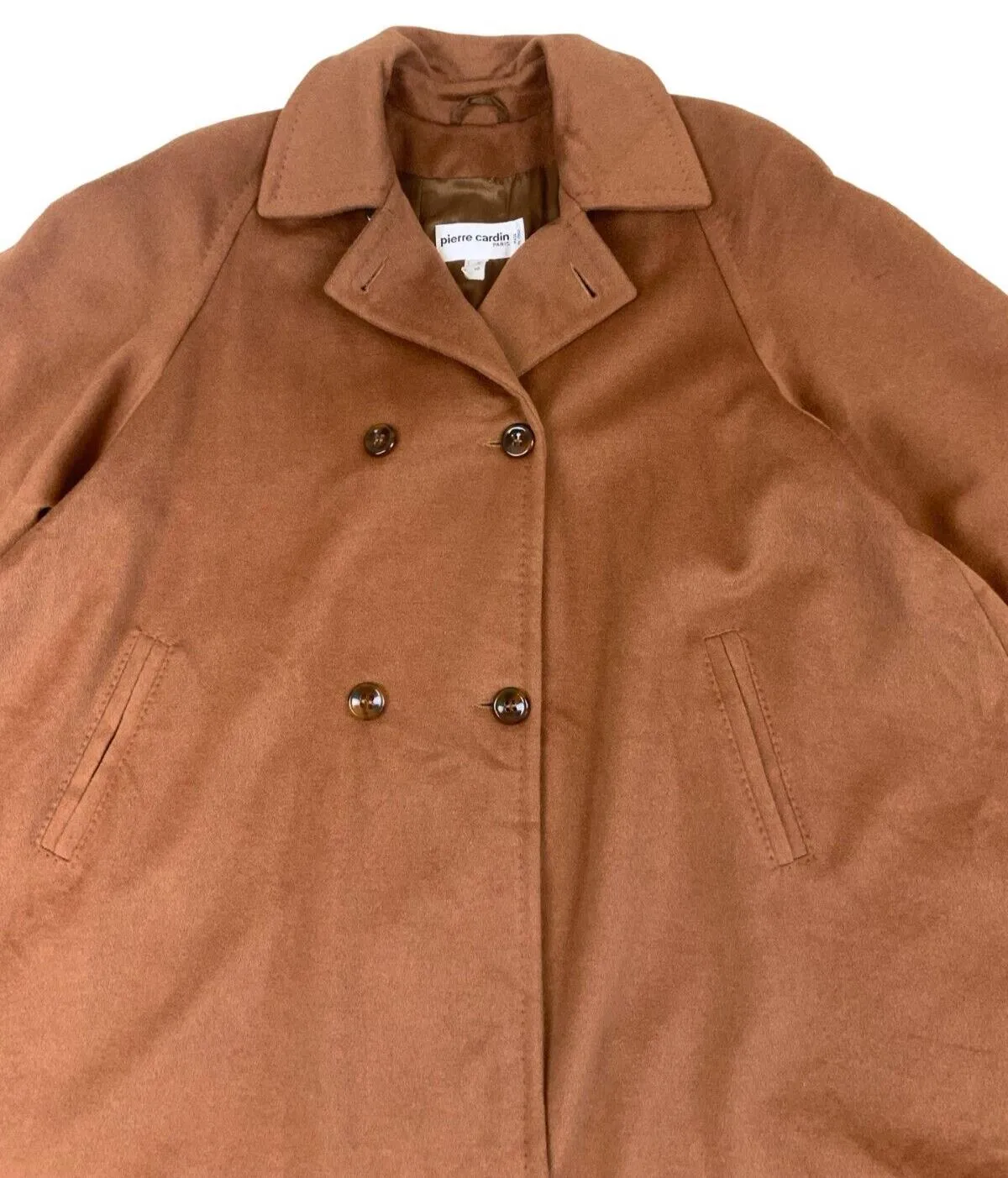 VTG 80s 90s PIERRE CARDIN OVERCOAT CAMEL BROWN TAN 10 12 14