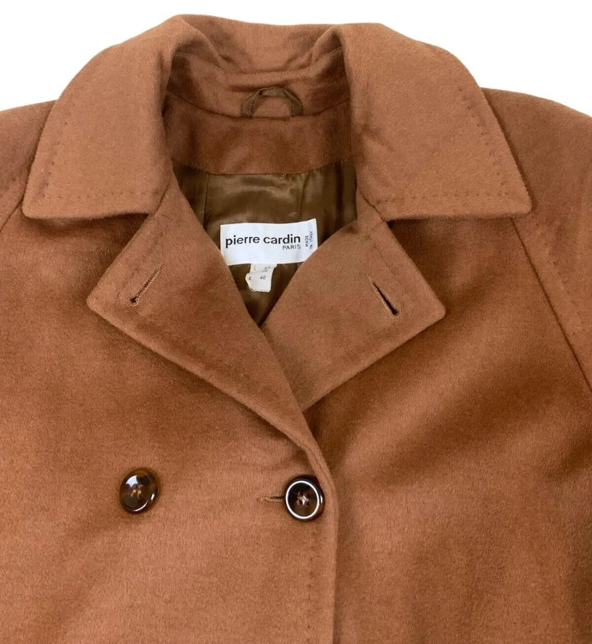 VTG 80s 90s PIERRE CARDIN OVERCOAT CAMEL BROWN TAN 10 12 14