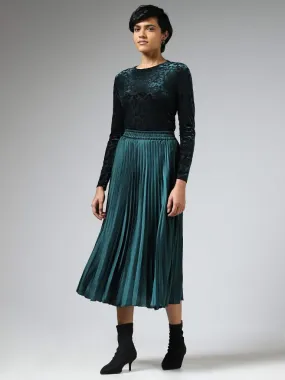 Wardrobe Teal Pleated Midi Skirt