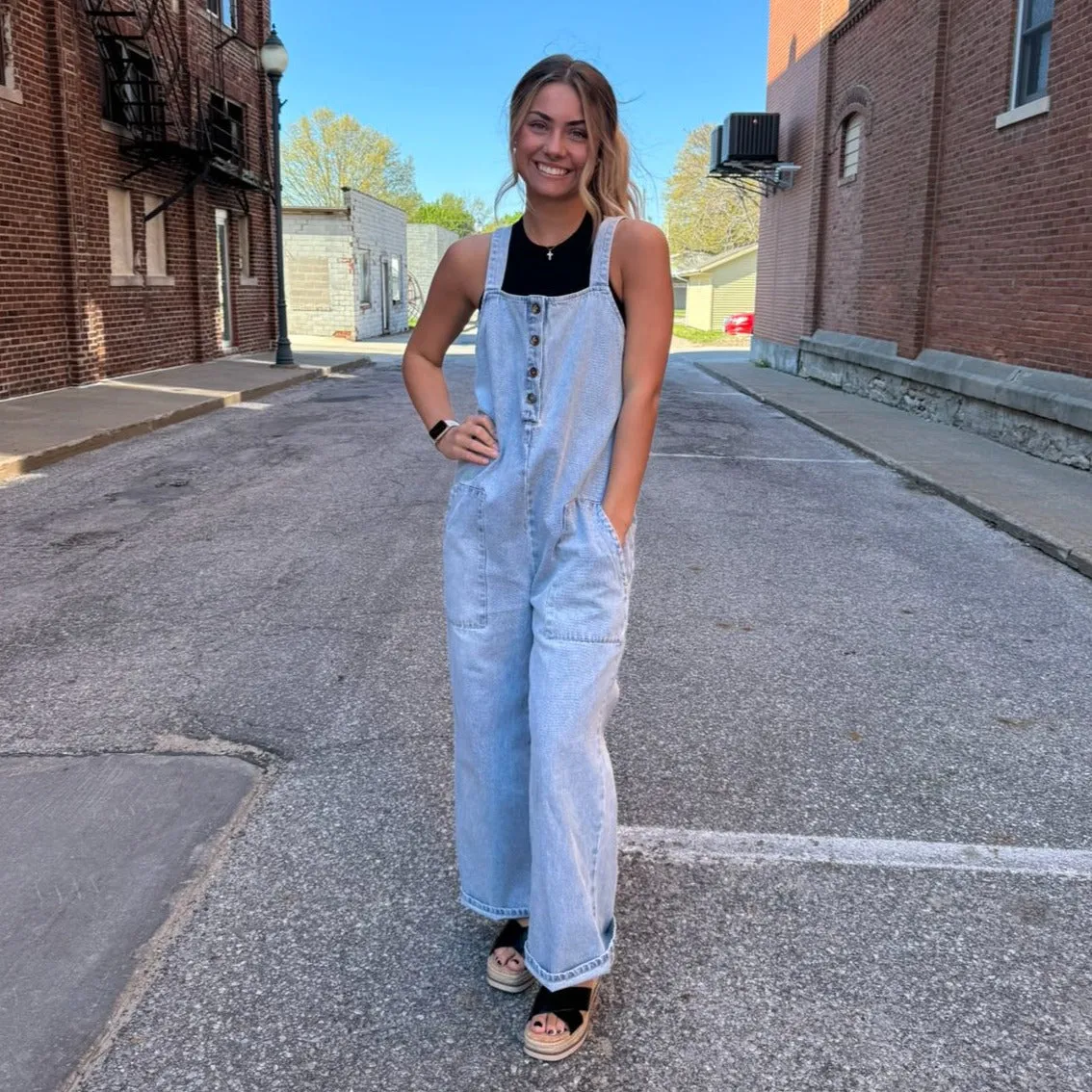 Washed Denim Overall Jumpsuit