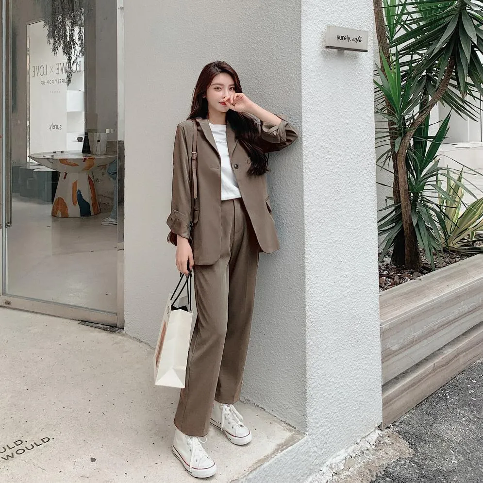 Wenkouban Graduation gift Spring Autumn Women's Blazer Suit Office Ladies Elegant Solid Pantsuit Female Casual Work Wear 2 Piece Set Clothes