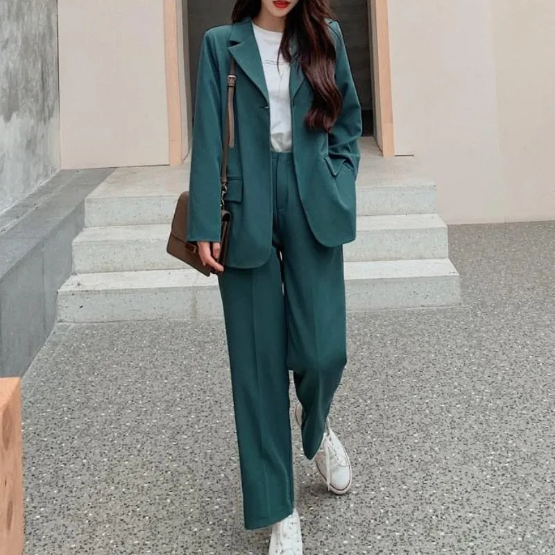 Wenkouban Graduation gift Spring Autumn Women's Blazer Suit Office Ladies Elegant Solid Pantsuit Female Casual Work Wear 2 Piece Set Clothes