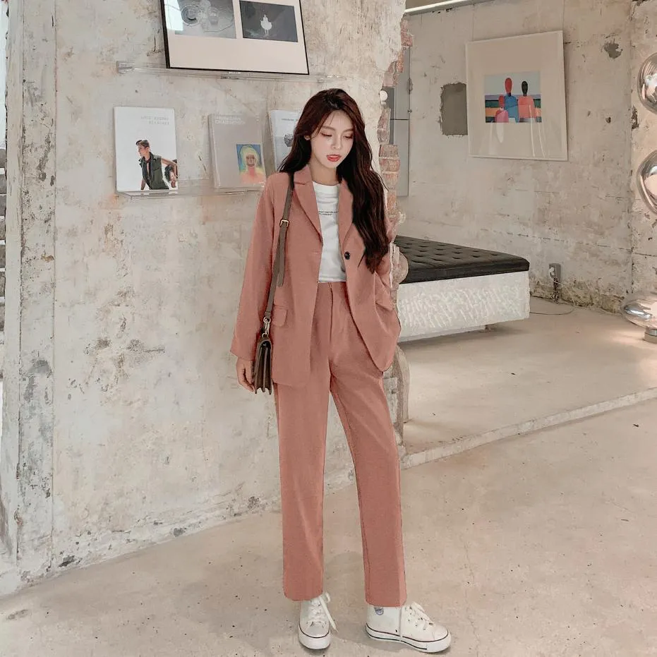 Wenkouban Graduation gift Spring Autumn Women's Blazer Suit Office Ladies Elegant Solid Pantsuit Female Casual Work Wear 2 Piece Set Clothes