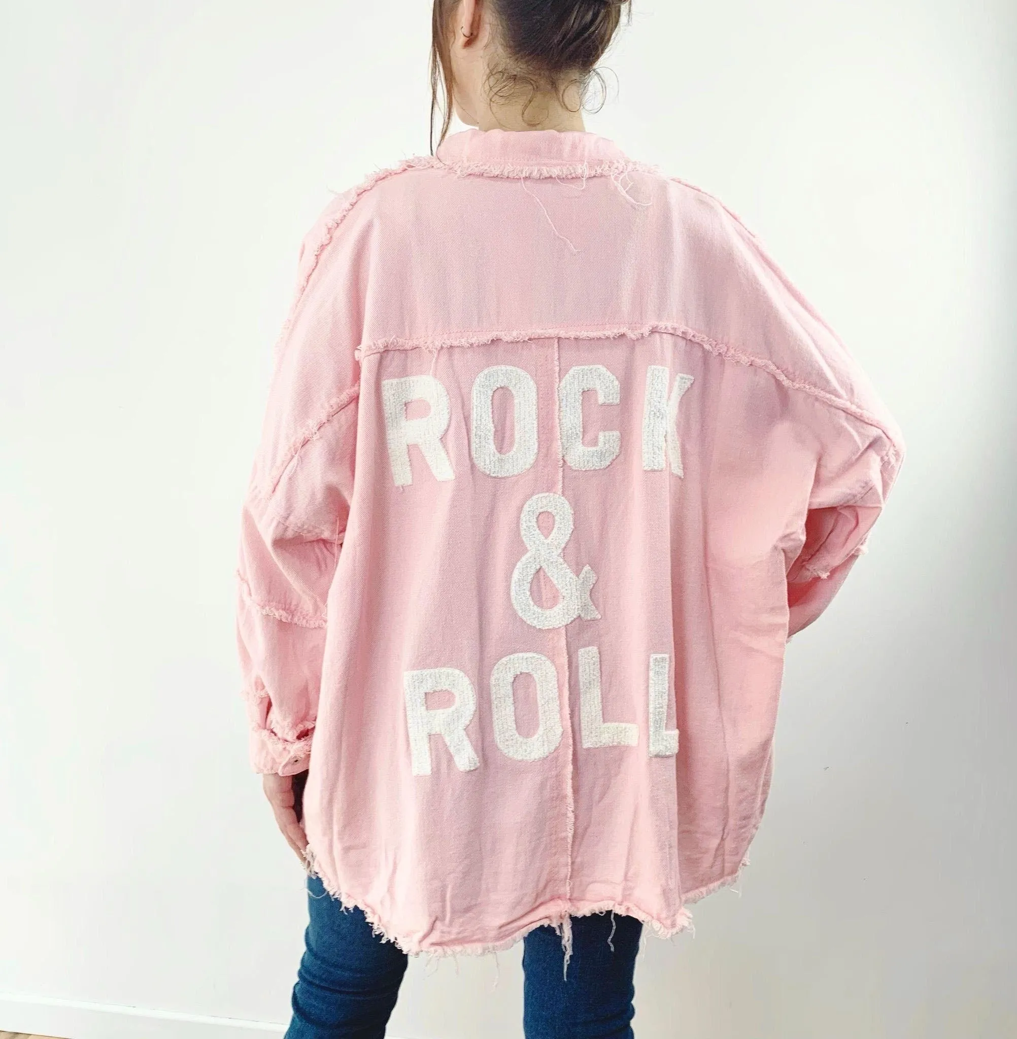 White on Baby Pink Rock & Roll Shacket