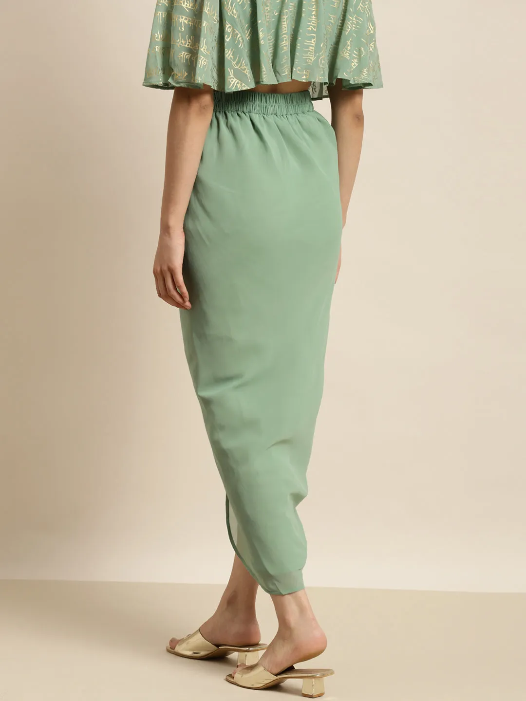 Women Green Pleated Dhoti Skirt