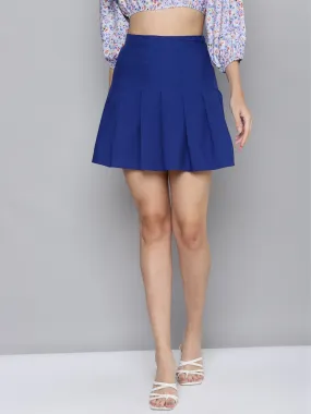 Women Royal Blue Pleated Mini Skirt