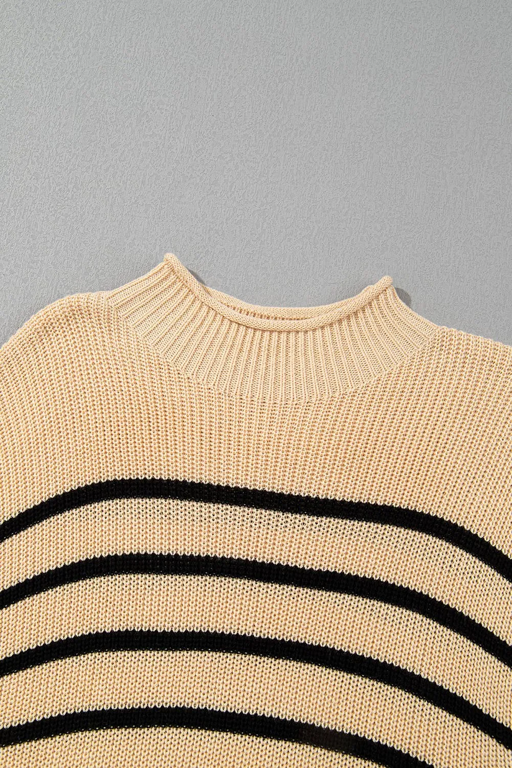 Women Striped Ribbed Knit High Neck Sweater Top