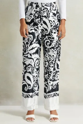 Women White Printed Wide Leg Trouser