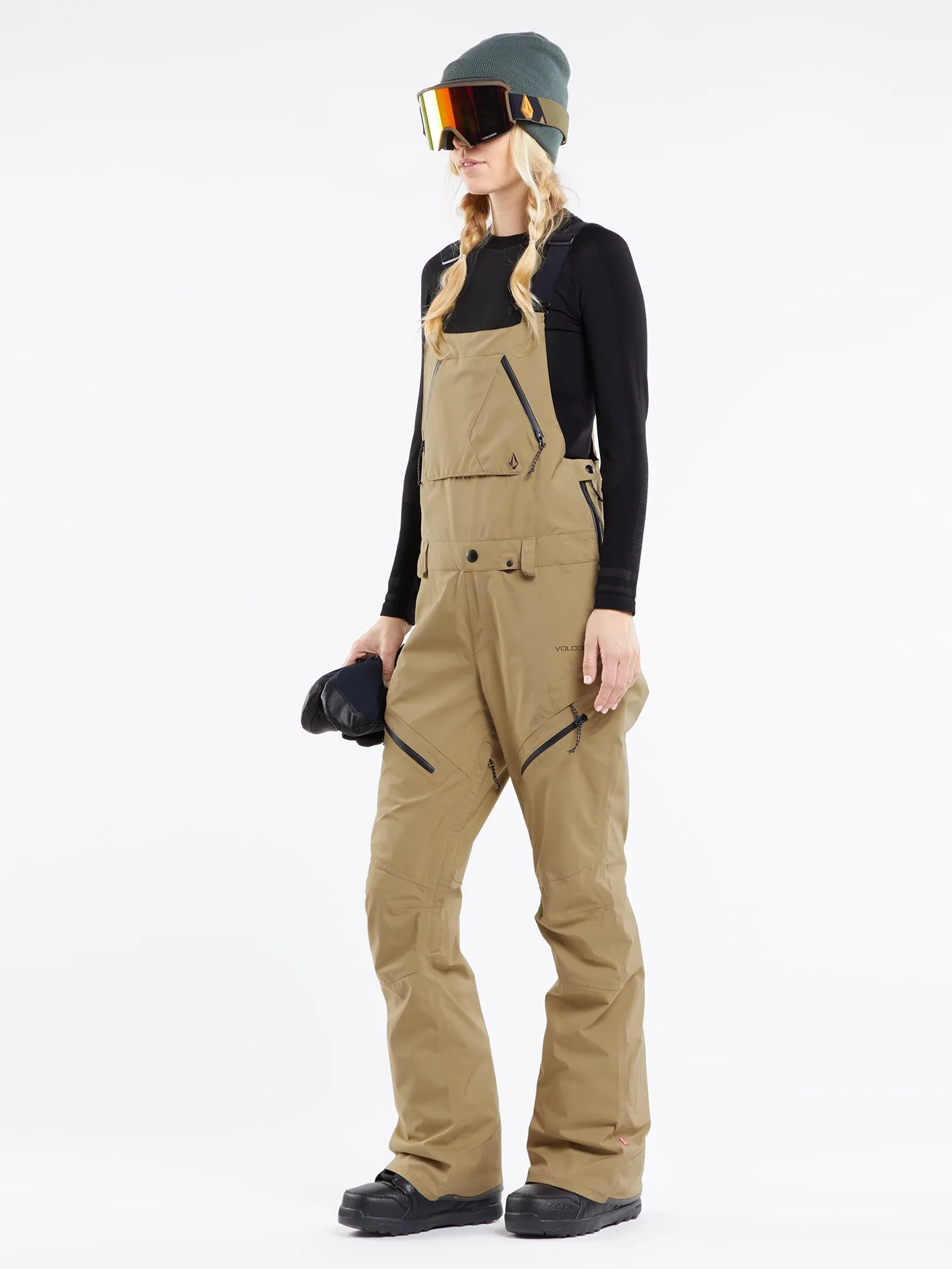 Womens Elm Stretch Gore Bib Overalls - Dark Khaki