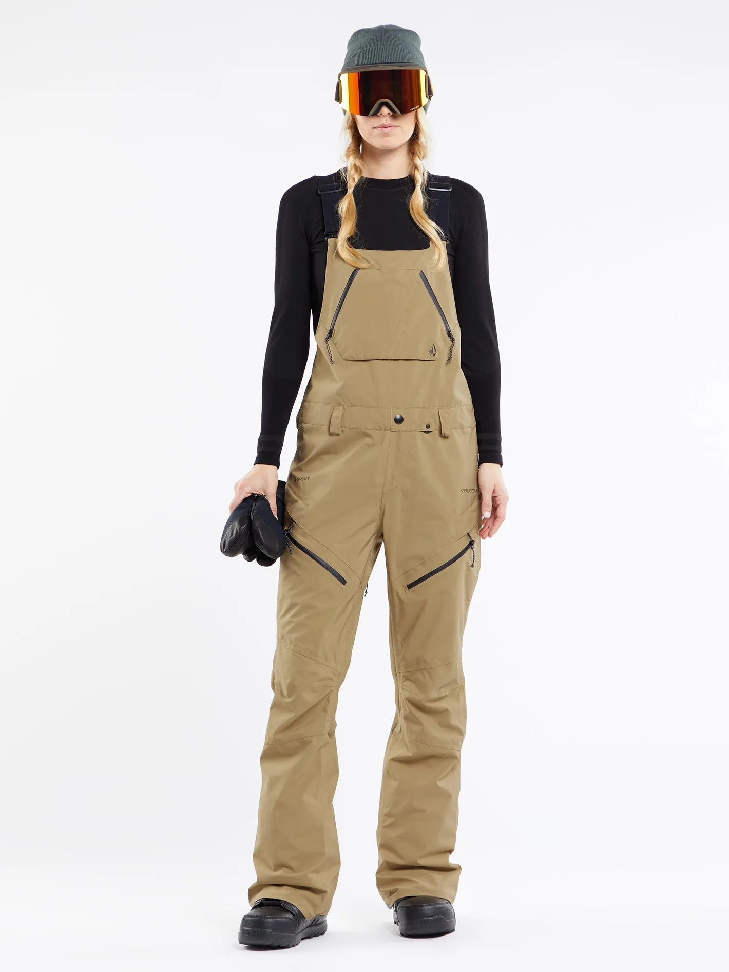 Womens Elm Stretch Gore Bib Overalls - Dark Khaki