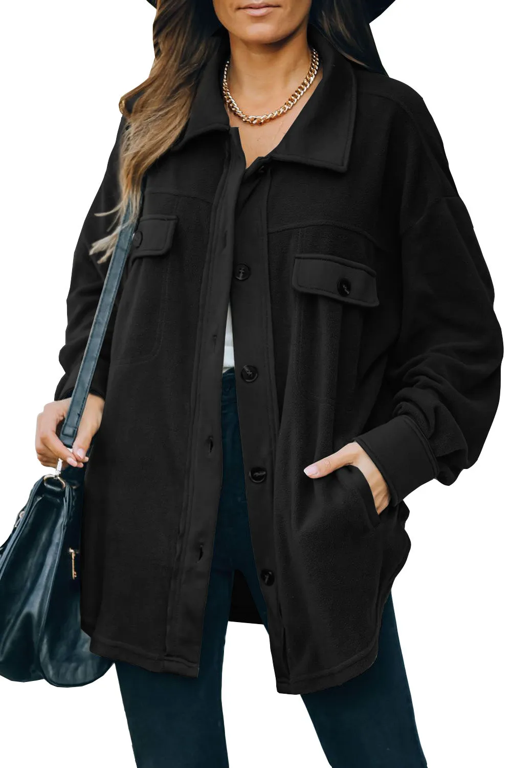 Womens Long Sleeve Buttoned Shirt Jacket