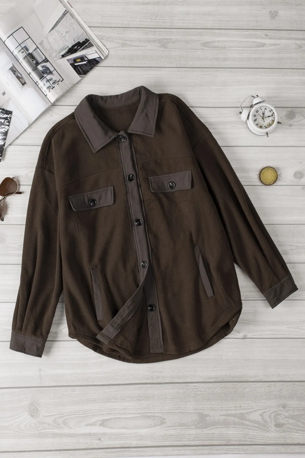 Womens Long Sleeve Buttoned Shirt Jacket