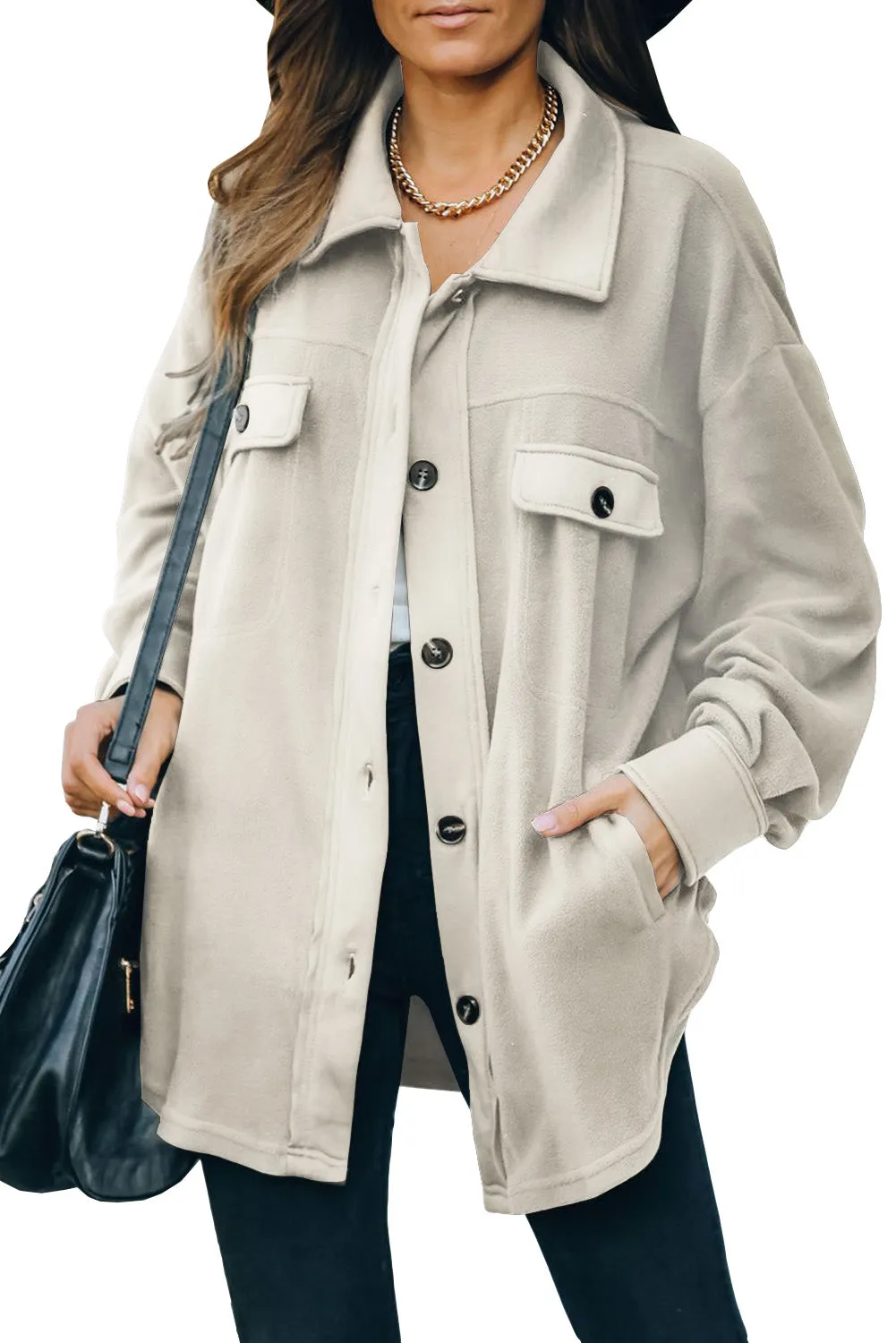 Womens Long Sleeve Buttoned Shirt Jacket