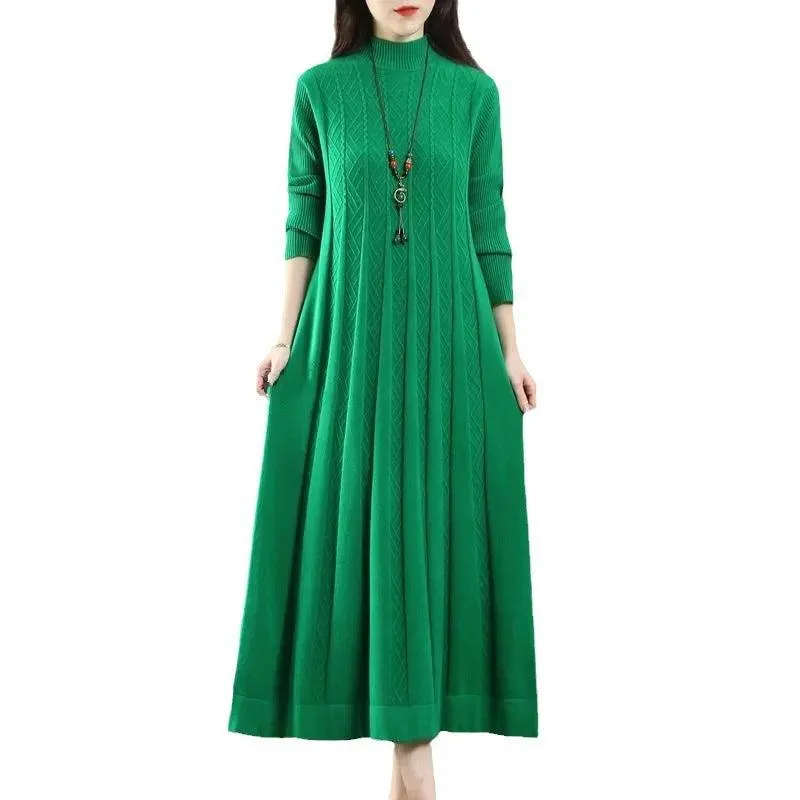 Women's Loose Solid Color Sweater Pleated Dress