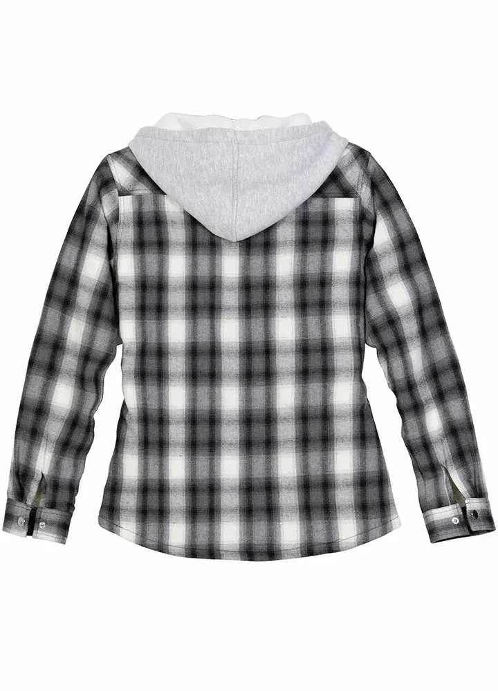 Women's Sherpa-Lined Snap Button Flannel Jacket with Fleece Hood