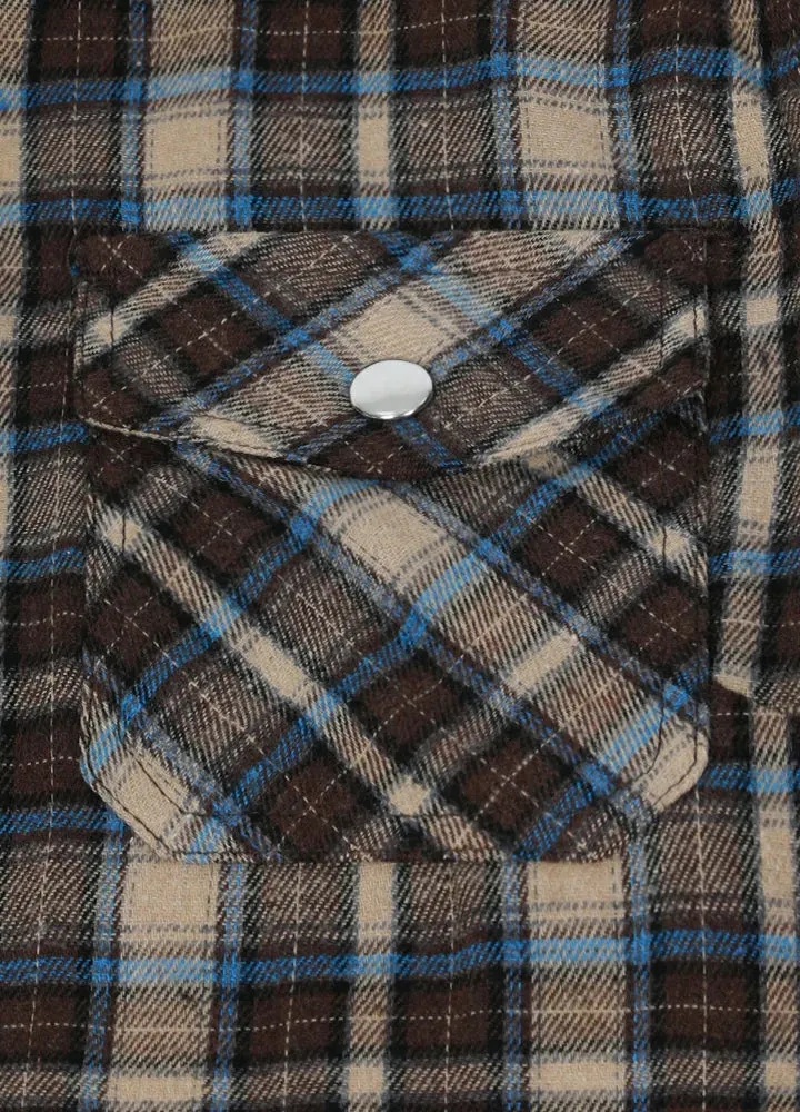 Women's Sherpa-Lined Snap Button Flannel Jacket with Fleece Hood