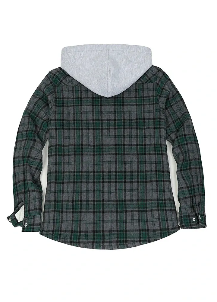 Women's Sherpa-Lined Snap Button Flannel Jacket with Fleece Hood